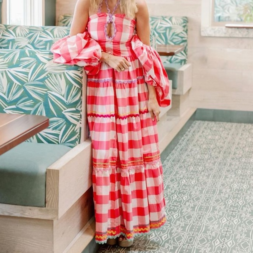 Gorgeous gingham pink and white dress XS/S